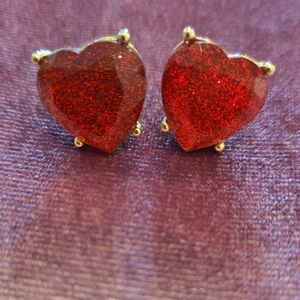 Betsey Johnson Heart-Shaped Red Faceted Earrings